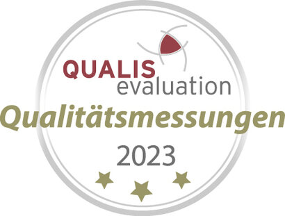 Best&auml;tigungszeichen von Qualis Evaluation, dass im Jahr 2023 Befragungen durchgef&uuml;rht wurden.